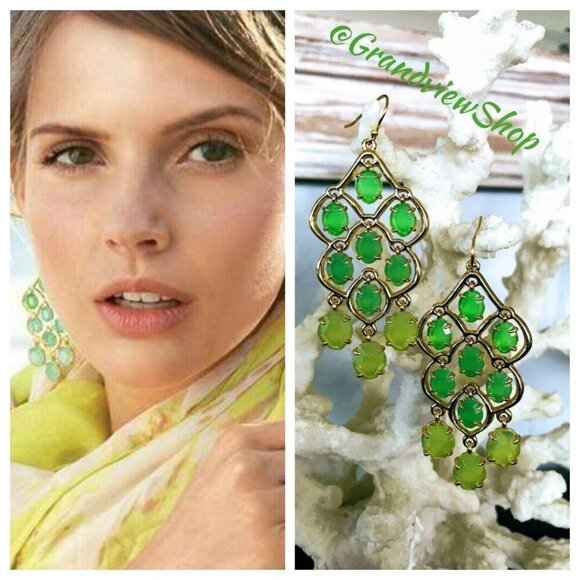 Stella & Dot Hannah Green Chandelier Earrings - Picture 2 of 5